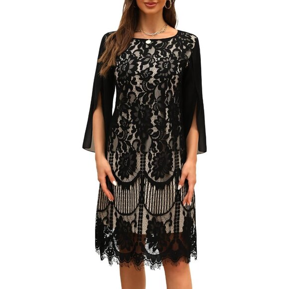 Women,Cocktail Dress for Weddings as a Guest Lace Chiffon Evening Dress - Picture 6 of 9
